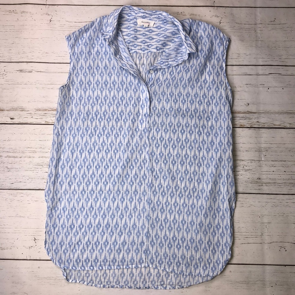 Two by Vince Camuto Blue & White Sheer Tunic